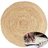 Handgewebter runder Jute Teppich 120 cm Teppich Abril Natur | Outdoor Teppiche Rund geflochten für Garten oder Balkon | Indoor im Wohnzimmer Kinderzimmer | Mediterrane Deko für Ihre Wohnung