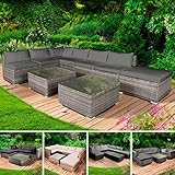 BRAST Gartenmöbel Lounge Set | 4-12 Personen viele Modelle & Farben | incl. extra Dicke Kissen | TÜV geprüft | Outdoor Loungemöbel Sitzgruppe Essgruppe Garnitur | Relax Grau