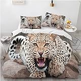 phonxia Bettwäsche 135x200 3D Leopard Bettbezug 135x200 cm Bedding mit Reißverschluss Bettwäsche-Sets Kinder 2 Kissenbezug 80x80 cm Mikrofaser Atmungsaktiv