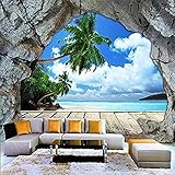 DEKii Wandbilder 3D Stereo Höhle Stein Strand Meerblick Wandmalerei Kreative Kunst Wandaufkleber Selbstklebende Tapeten 3D Tapete Kleister Dekoration Wandbilder Die Wand