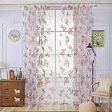 Obelevi Transparent Gardinen Schals Vorhänge mit Stangendurchzug Rosen Digitaldruck Voile Vorhänge Vorhang für Fenster Dekoration, 100x200cm, 1 Stück (Khakifarben)