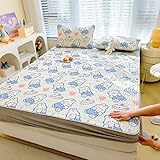 Spannbettlaken Stretch 150 * 200 cm, Cartoon-Latex-Matratzenauflage für Kinderbett, Kinderschlafzimmer-Bettlaken-Kaninchen