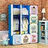 BRIAN & DANY Erweiterbares Kinderregal Kinder Kleiderschrank Stufenregal Bücherregal mit Türen & 2 Aufhängern, Tiefere Fächer als Normal (45 cm vs. 35 cm), 110 x 47 x 147 cm, Blau