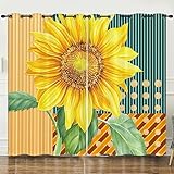 Verdunklungsvorhänge Sonnenblumenstreifen Scheibengardinen Weich Vorhänge Wohnzimmer Vorhänge Schlafzimmer Vorhang Blickdicht Vorhang Schallschutz Scheibengardine Gardine 2x100x240cm