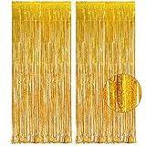 Lametta Vorhänge Gold Glitzer - Party Vorhang Foto Hintergrund Folien Luftschlangen Dekoration für Geburtstag Abschluss Abi Birthday Hochzeit Silvester Neujahr Jugendweihe Graduation Party Deko