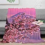 Mount Fuji Kirschblüten Flanell Fleecedecke, Superweicher Sofaüberwurf, Flauschig Warme Bettdecke Couchdecke, Mikrofaser Decke 50x60inch(127x152cm)