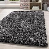 HomebyHome Teppich Hochflor Langflor Shaggy Einfarbig Meliert Design Wohnzimmer 30 mm Florhöhe Flauschig Weich Rechteckig Läufer, Farbe:Anthrazit, Grösse:160x230 cm