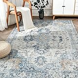 TOPICK Blau Teppich Floral Vintage Blumenteppich Kurzflor Läufer Orientalischer Küchenteppich Schlafzimmer Wohnzimmer Esszimmer Arbeitszimmer Büro Faltbar Flower Teppichläufer Anpassbar 120x180cm