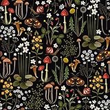 VEELIKE Tropische Tapete Blumen Fototapete Pilze Schnecke Blätter Blumentapete Schwarz Schrankaufkleber Vintage Mustertapete Dschungel Tapeten Wohnzimmer Möbelfolie Schlafzimmer Küche 44.5cm×300cm