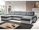 MODERNO Enzo Wohnlandschaft Sofa mit Schlaffunktion Couch U-Form Schlafsofa mit Bettkasten Ecksofa Schlafcouch Moderne Wohnzimmermöbel Eckcouch Steppsofa Grau Weiß