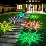 Solarlampen für Außen Garten, RGB Farbwechsel & Warmweiße Solarleuchten Garten, IP65 Wasserdicht LED Gartenleuchten Solar Wegeleuchten für Rasen Wege Beleuchtung, 6 Stück