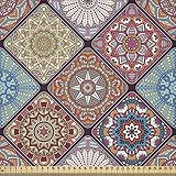 ABAKUHAUS Mandala Stoff als Meterware, Bunte Mosaik-Blumen, Microfaser Stoff für Dekoratives Basteln, 1M (230x100cm), Blasser Redwood