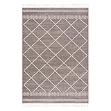 carpet city Teppich Ethno Wohnzimmer Mocca - 120x170 cm - Raute-Berber-Muster - Boho-Teppiche Kurzflor Modern - Fransenteppich Tricolor Soft&Weich - Flachflor Schlafzimmer