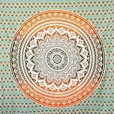 MOMOMUS Wandteppich Mandala - Natürlich - 100% Baumwolle, Aesthetic, Mehrzweck - Wandtuch/Strandtuch Xxl - Wanddeko, Dekoration Wohnzimmer, Deko schlafzimmer - Orange - Grün, 210x230 cm