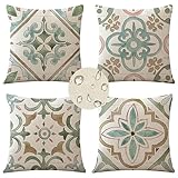 4er Set Kissenbezüge 90x90cm Vintage-Mandala Dekorative Kissenbezug mit Unsichtbarer Reißverschluss Wasserdichtes Leinen Kissenhülle Outdoor Kissen for Dekor Wohnzimmer Aesthetic Dekokissen Gifts