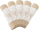 5 Stücke Tischläufer mit Spitze, Juteband Tischband Natur Hochzeit Deko Vintage Tischdeko Hochzeitsdeko Rustikal 30 cm breit 275cm Rolle