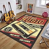 EshaLs Retro Musik 3D-Gedruckter Teppich, Schlafzimmerdekoration Retro Gitarre Großer Teppich, Wohnzimmer Schlafsofa Tisch Weiche und rutschfeste Bodenmatte, Geschenk A401 80×120Cm