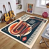 EshaLs Retro Musik 3D-Gedruckter Teppich, Schlafzimmerdekoration Retro Gitarre Großer Teppich, Wohnzimmer Schlafsofa Tisch Weiche und rutschfeste Bodenmatte, Geschenk A248 80×120Cm