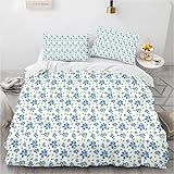 phonxia Bettwäsche 135x200 Blaue Fragmentierte Blüten Bettbezug 135x200 cm Bedding mit Reißverschluss Bettwäsche-Sets Kinder 2 Kissenbezug 80x80 cm Mikrofaser Atmungsaktiv