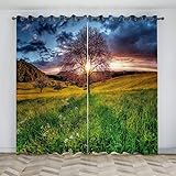 ARYKAA Gardinen Wohnzimmer Landschaft Vorhang Blickdicht mit Ösen, Schwere Verdunklungsvorhänge Thermovorhang lichtdicht für Schlafzimmer Küche 2er Set 140x200 cm(BxH), Farbe