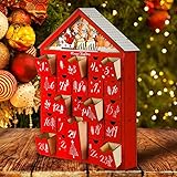 P82C Snowy Village Weihnachts-Adventskalender aus Holz mit LED-Licht, 24 Schubladen, Weihnachts-Countdown-Organizer