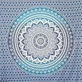 MOMOMUS Wandteppich Mandala - Natürlich - 100% Baumwolle, Aesthetic, Mehrzweck - Wandtuch/Strandtuch Xxl - Wanddeko, Dekoration Wohnzimmer, Deko schlafzimmer - Blau, 210x230 cm