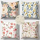 Pinke Blumen Kissenbezug 55x55cm 4er Set, Wasserdichtes Leinen Kissenbezüge Dekokissen Outdoor Kissenhülle Beidseitiger Druck Groß Sofakissen für deko wohnzimmer Schlafzimmer Zuhause Sofa Geschenk