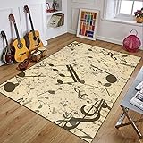 EshaLs Retro Musik 3D-Gedruckter Teppich, Schlafzimmerdekoration Retro Gitarre Großer Teppich, Wohnzimmer Schlafsofa Tisch Weiche und rutschfeste Bodenmatte, Geschenk A140 80×120Cm