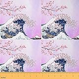 Japanischer Wellen-Polsterstoff für Stühle, Couch, Ozeanwelle, Kirschblüten, Outdoor-Stoff pro Yard, Meereswellen, dekorativer Stoff für Polstermöbel und Heimwerker-Projekte, 2 Meter, Rosa, Blau