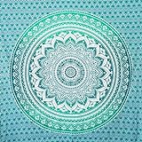 MOMOMUS Wandteppich Mandala - Natürlich - 100% Baumwolle, Aesthetic, Mehrzweck - Wandtuch/Strandtuch Xxl - Wanddeko, Dekoration Wohnzimmer, Deko schlafzimmer - Türkis, 210x230 cm