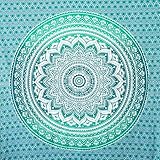 MOMOMUS Wandteppich Mandala - Natürlich - 100% Baumwolle, Aesthetic, Mehrzweck - Wandtuch/Strandtuch Xxl - Wanddeko, Dekoration Wohnzimmer, Deko schlafzimmer - Türkis, 210x230 cm