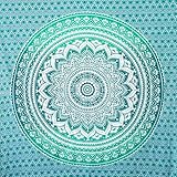 MOMOMUS Wandteppich Mandala - Natürlich - 100% Baumwolle, Aesthetic, Mehrzweck - Wandtuch/Strandtuch Xxl - Wanddeko, Dekoration Wohnzimmer, Deko schlafzimmer - Türkis, 210x230 cm