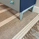 Second Nature Online Reteela Teppich Sandfarbend Beige und Off White Dreifach-Blockstreifen in Flacher Webart mit Baumwoll-Jute-Garn - 120 cm x 180 cm