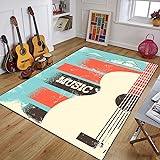 EshaLs Retro Musik 3D-Gedruckter Teppich, Schlafzimmerdekoration Retro Gitarre Großer Teppich, Wohnzimmer Schlafsofa Tisch Weiche und rutschfeste Bodenmatte, Geschenk A77 80×120Cm