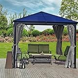 Garten Pavillion Suez Pergola aus Aluminium mit Polycarbonat Dach von Jet-Line 3x3 m Vorhängen und Moskitonetz